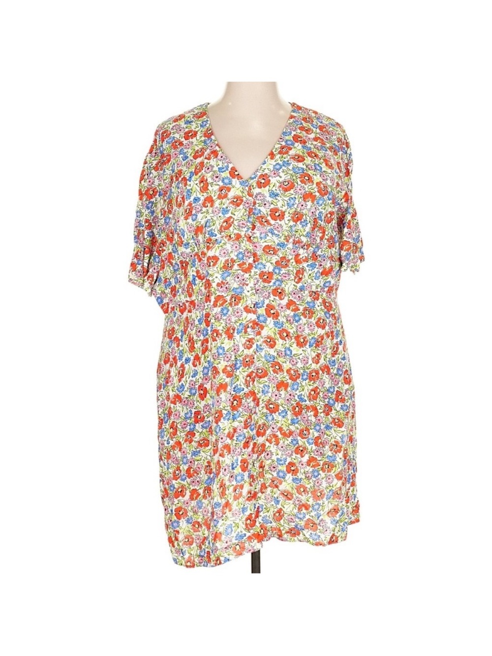 Nobody’s Child Alexa Floral Mini Dress Button Front Red Blue Size 20 - Picture 3 of 8